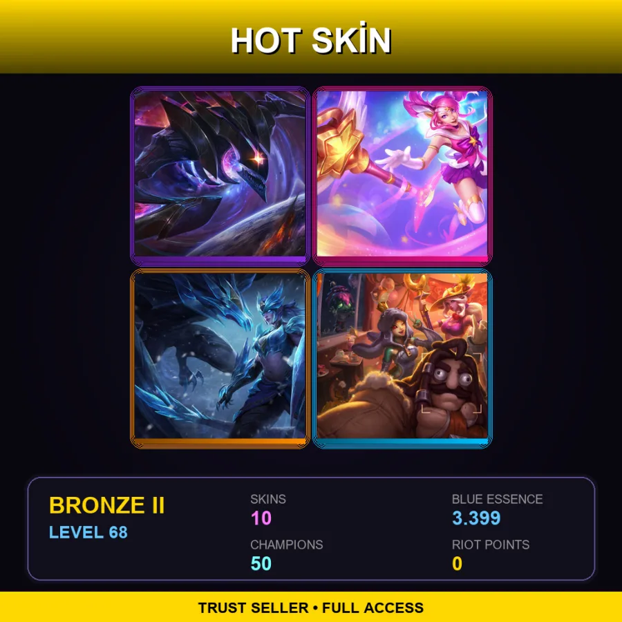 LAN | Lv68 | Bronze II | 10 Skin | 50 Champ with Mordekaiser