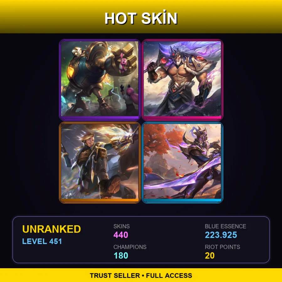 VN | Victorious Blitzcrank | Victorious Tryndamere | Prestige PsyOps Ezreal | Victorious Master Yi | 440 Skin | 180 Champ | Lv451