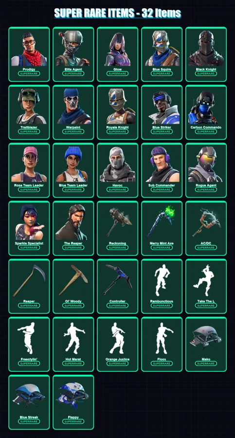 [PC/XBOX] | Prodigy | Elite Agent | Glow | Blue Squire | Black Knight | 176 skin | 93 pickaxe | 113 emote | 82 glider | Lv1180 — Fortnite account