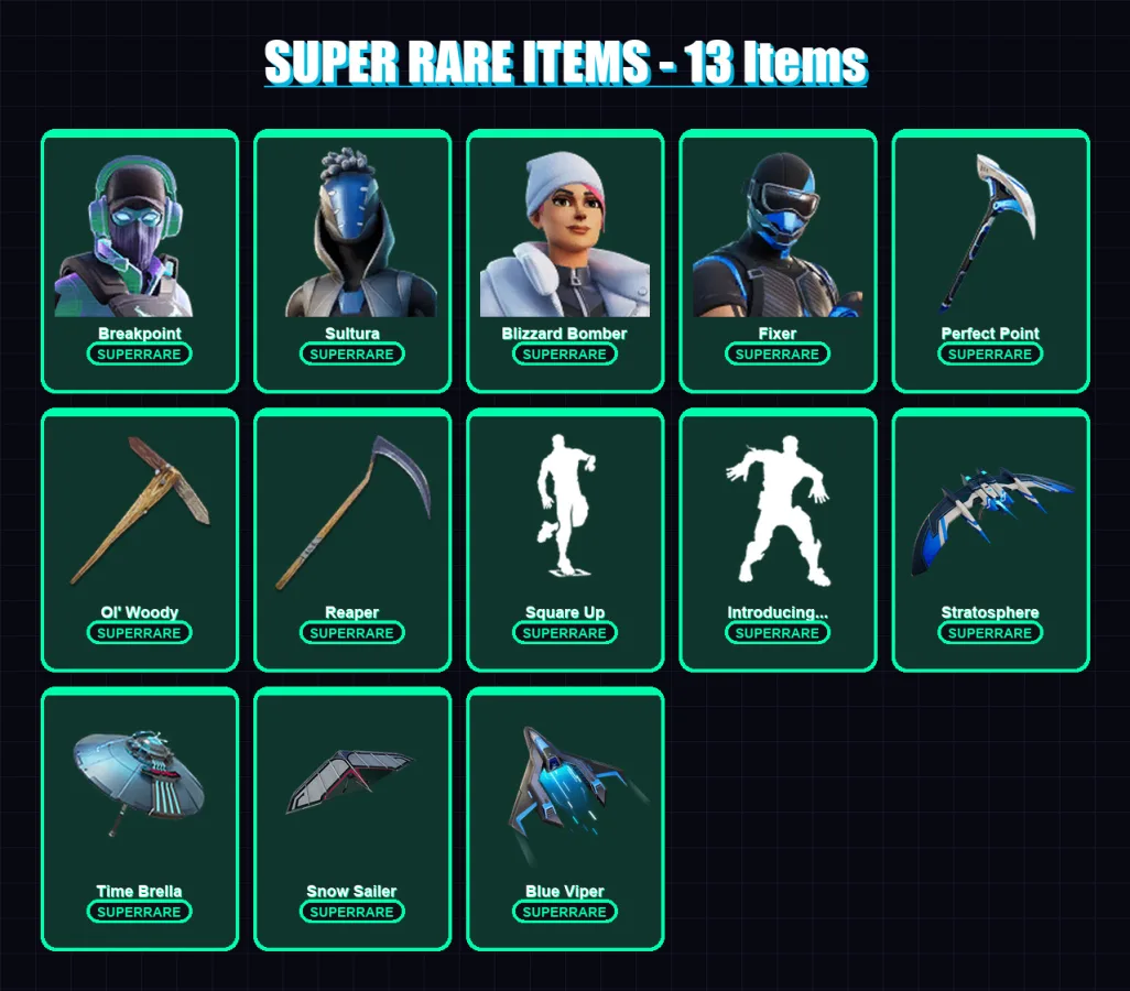 [PS4/PS5/XBOX/PC] | Breakpoint | Sultura | Blizzard Bomber | Fixer | Era | 313 skin | 360 pickaxe | 278 emote | 257 glider | Lv4461