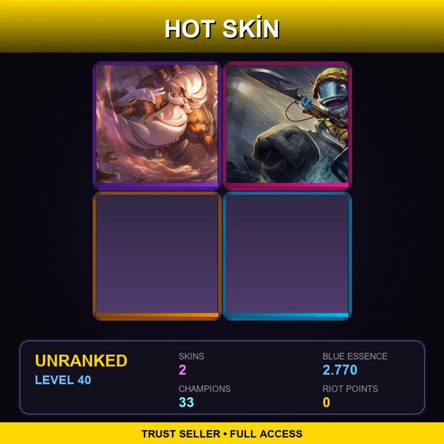 EUW | Lv40 | Unranked | 2 Skin | 33 Champ