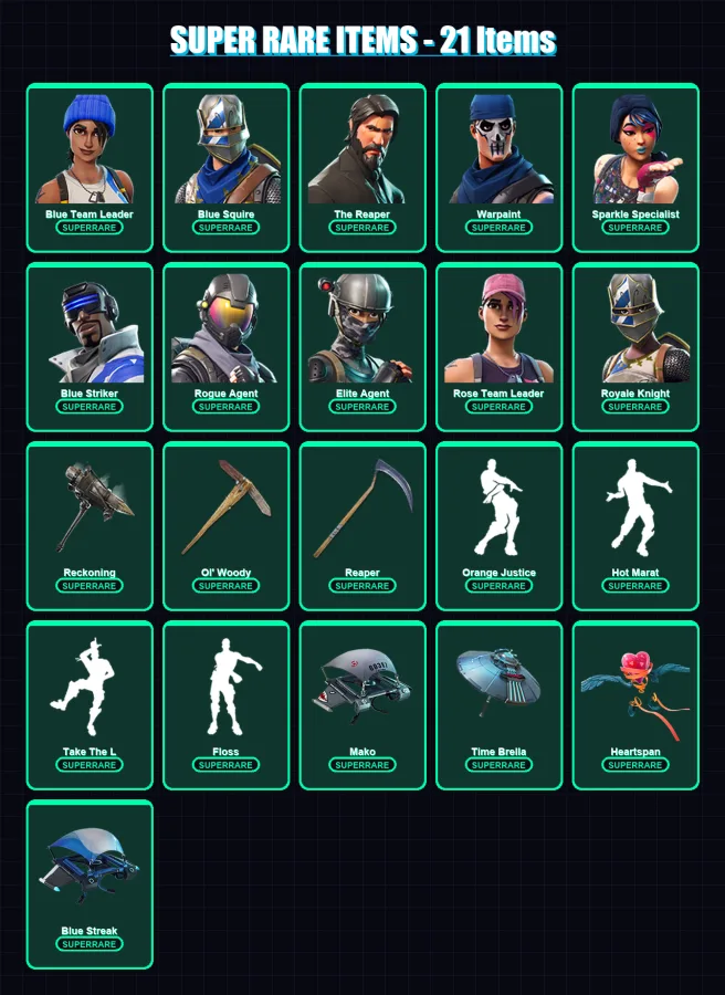 [PC/XBOX/PSN] | Blue Team Leader | Blue Squire | The Reaper | Warpaint | Sparkle Specialist | 138 skin | 59 pickaxe | 81 emote | 72 glider | Lv925