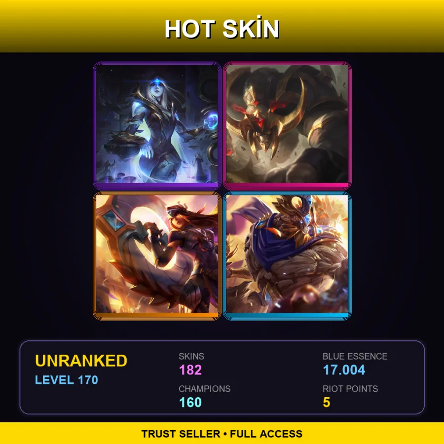 VN | Lv170 | Unranked | 182 Skin | 160 Champ — LoL account