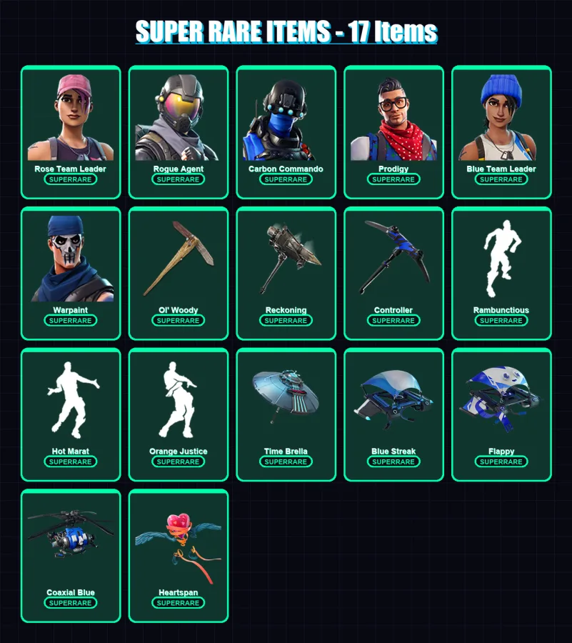 [PC/XBOX] | Rose Team Leader | Rogue Agent | Carbon Commando | Prodigy | Blue Team Leader | 109 skin | 80 pickaxe | 99 emote | 91 glider | Lv1169 — Fortnite account