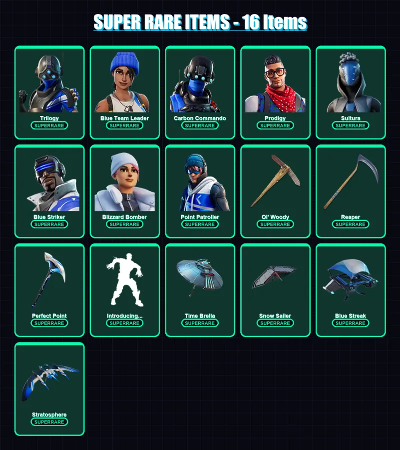 [PS4/PS5/XBOX/PC] | Trilogy | Blue Team Leader | Carbon Commando | Prodigy | Sultura | 87 skin | 112 pickaxe | 89 emote | 101 glider | Lv1609 — Fortnite account