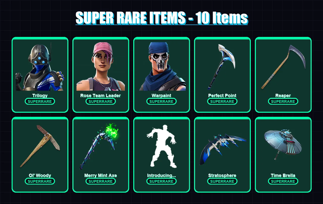 [PC] | Trilogy | Rose Team Leader | Warpaint | Paradigm (Reality-659) | Galaxy Scout | 150 skin | 139 pickaxe | 96 emote | 118 glider | Lv1965