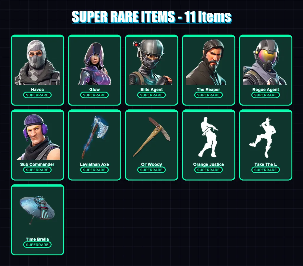 [PS4/PS5/PC] | Havoc | Glow | Elite Agent | The Reaper | Rogue Agent | 103 skin | 99 pickaxe | 90 emote | 69 glider | Lv1038