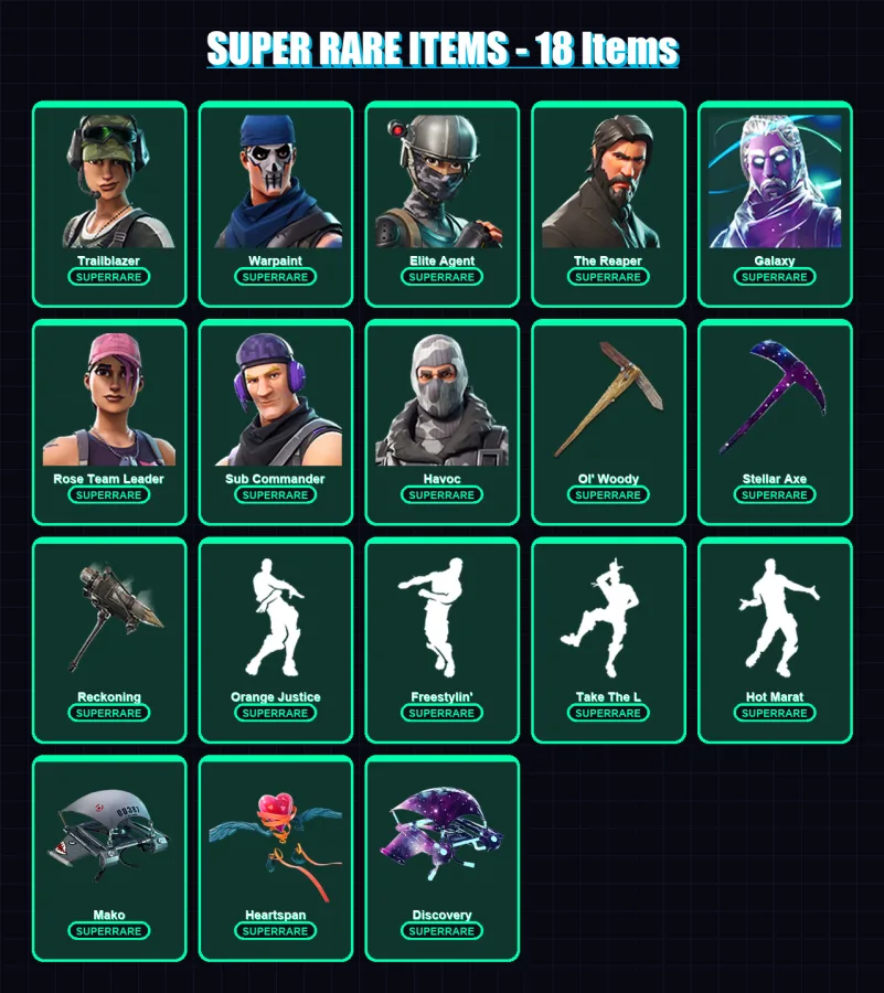 [PC/XBOX/PSN] | Trailblazer | Warpaint | Elite Agent | The Reaper | Galaxy | 60 skin | 35 pickaxe | 51 emote | 50 glider | Lv610