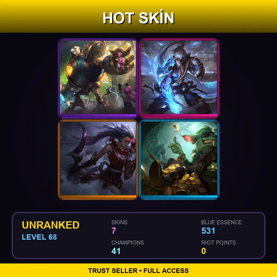 EUW | Lv68 | Unranked | 7 Skin | 41 Champ — LoL account