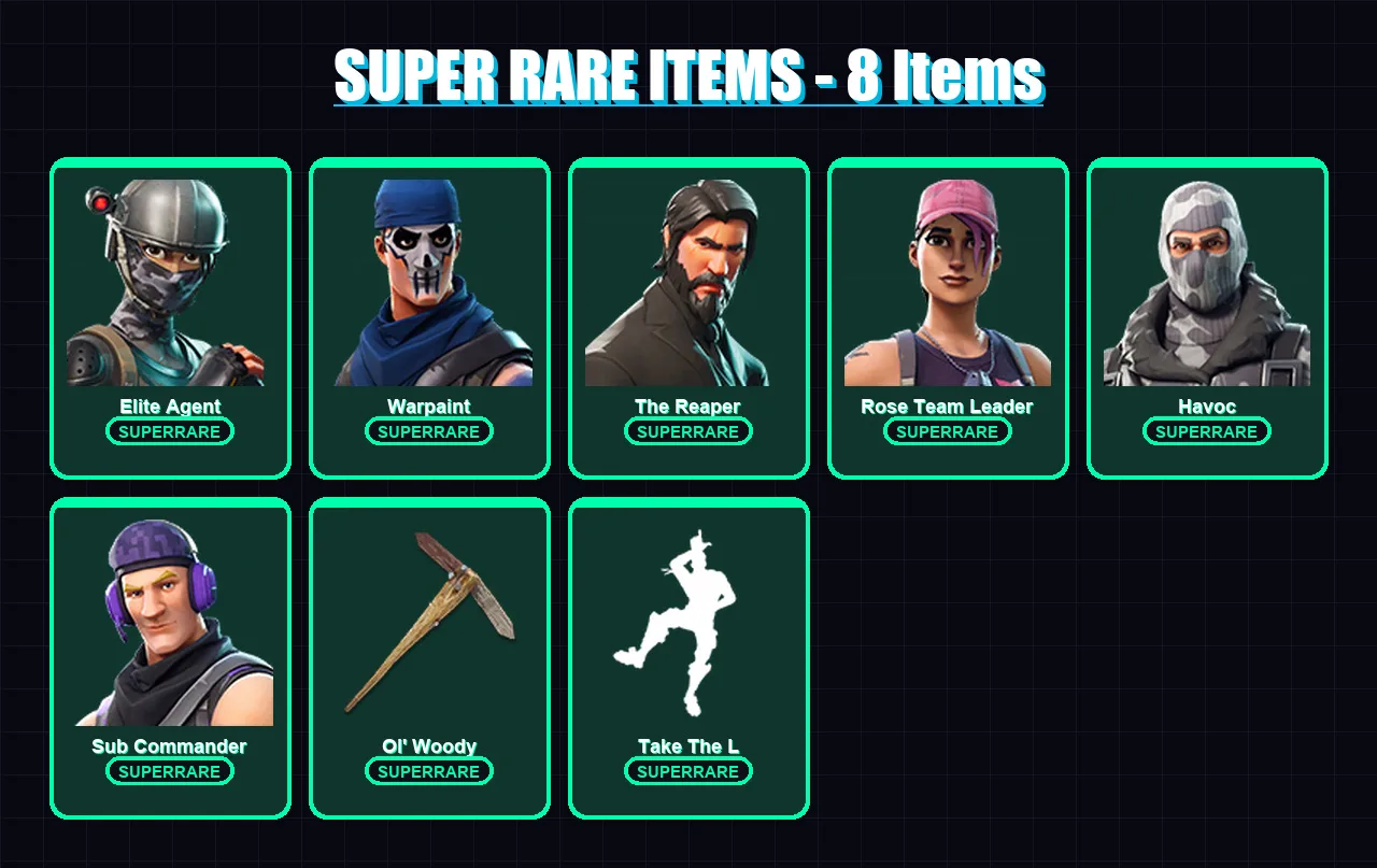 [PS4/PS5/XBOX/PC] | Elite Agent | Warpaint | The Reaper | Rose Team Leader | Havoc | 18 skin | 26 pickaxe | 22 emote | 30 glider | Lv267