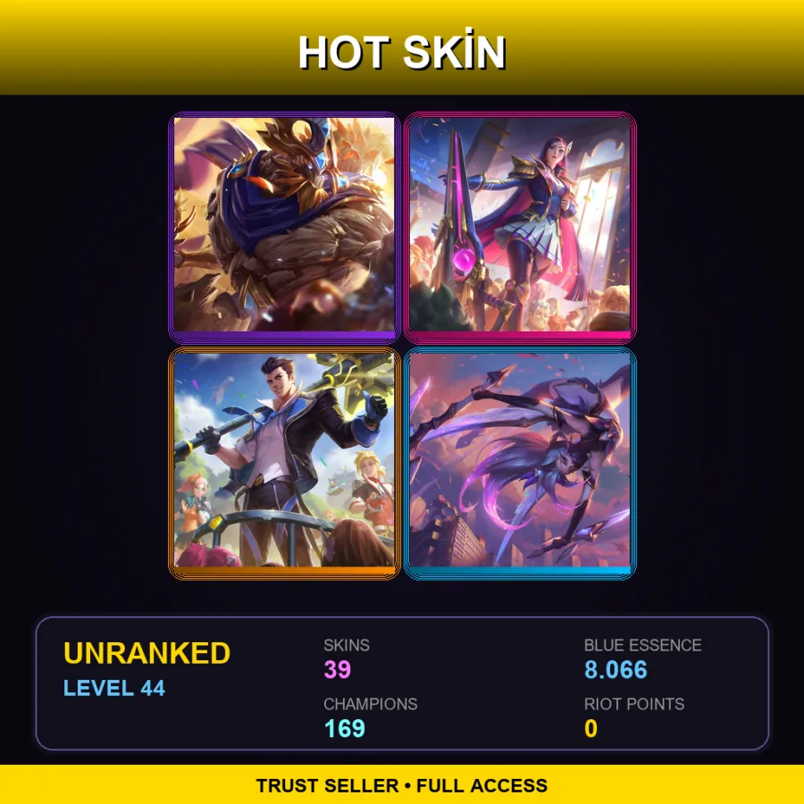 VN | Lv44 | Unranked | 39 Skin | 169 Champ — LoL account