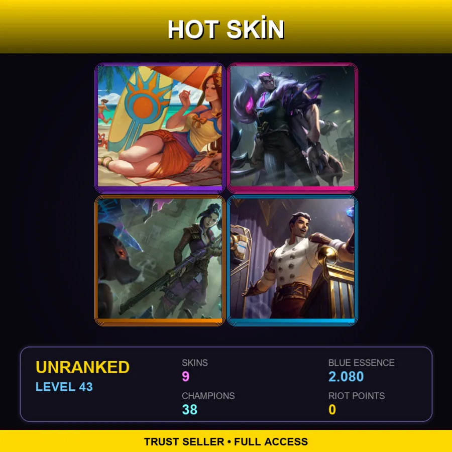 EUW | Lv43 | Unranked | 9 Skin | 38 Champ