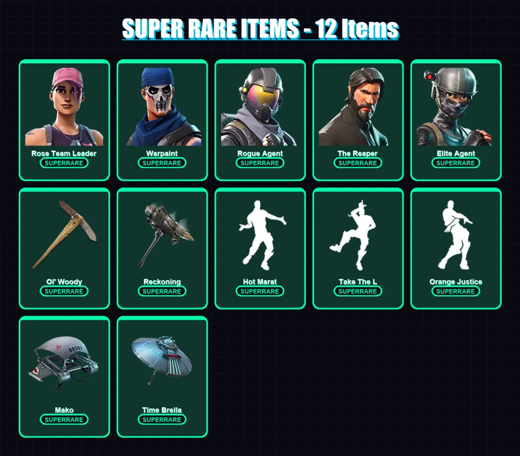[PC/PSN] | Rose Team Leader | Warpaint | Rogue Agent | The Reaper | Elite Agent | 81 skin | 76 pickaxe | 49 emote | 72 glider | Lv645 — Fortnite account