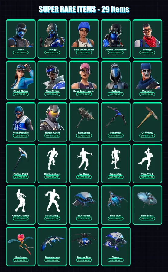 [PS4/PS5/XBOX/PC] | Fixer | Trilogy | Blue Team Leader | Carbon Commando | Prodigy | 184 skin | 168 pickaxe | 177 emote | 149 glider | Lv1782 — Fortnite account