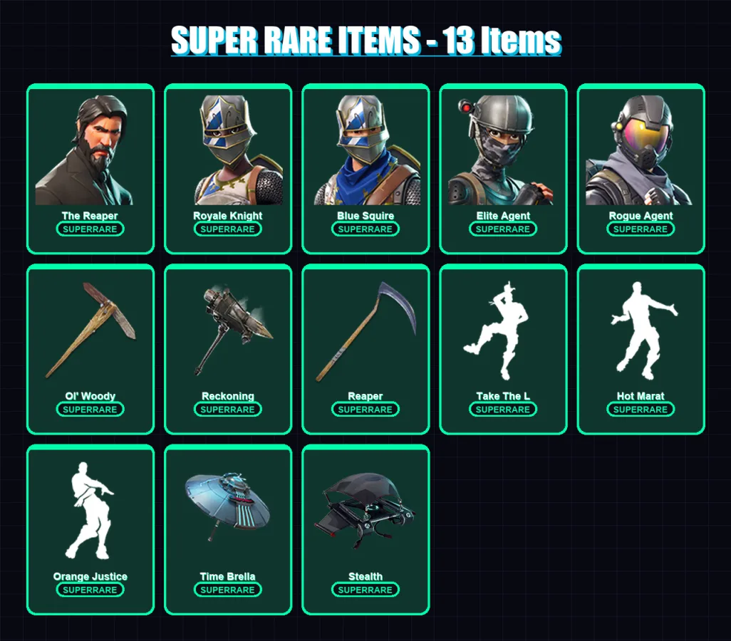 [PS4/PS5/PC] | The Reaper | Royale Knight | Blue Squire | Elite Agent | Rogue Agent | 64 skin | 70 pickaxe | 69 emote | 63 glider | Lv873 — Fortnite account