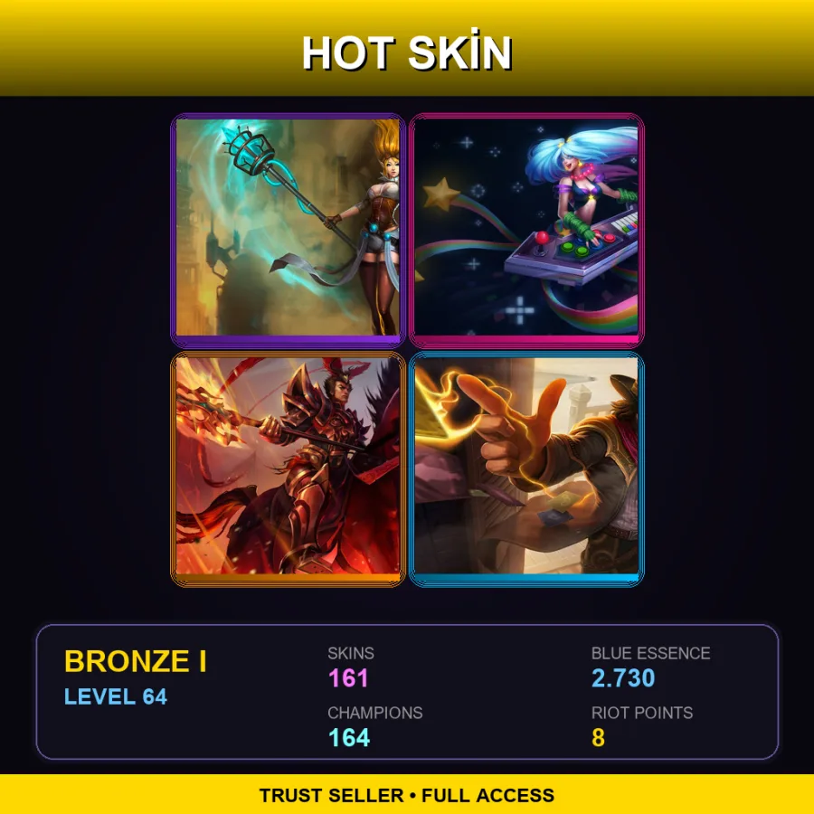 EUW | Lv64 | Bronze I | 161 Skin | 164 Champ