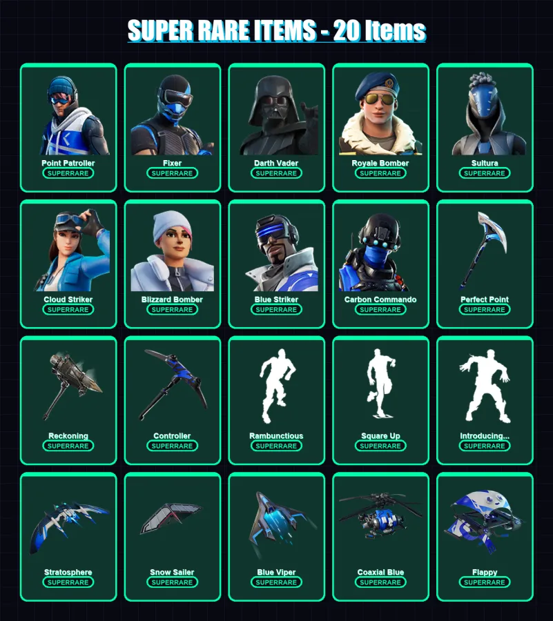 [PS4/PS5/XBOX/PC] | Point Patroller | Fixer | Darth Vader | Royale Bomber | Sultura | 70 skin | 82 pickaxe | 85 emote | 85 glider | Lv1121
