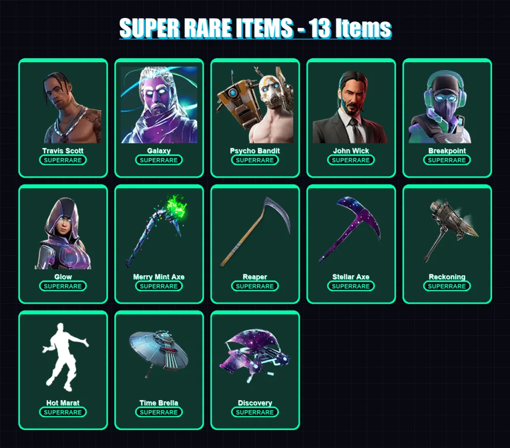 [PC/XBOX/PSN] | Travis Scott | Galaxy | Psycho Bandit | John Wick | Breakpoint | 193 skin | 126 pickaxe | 151 emote | 106 glider | Lv1333