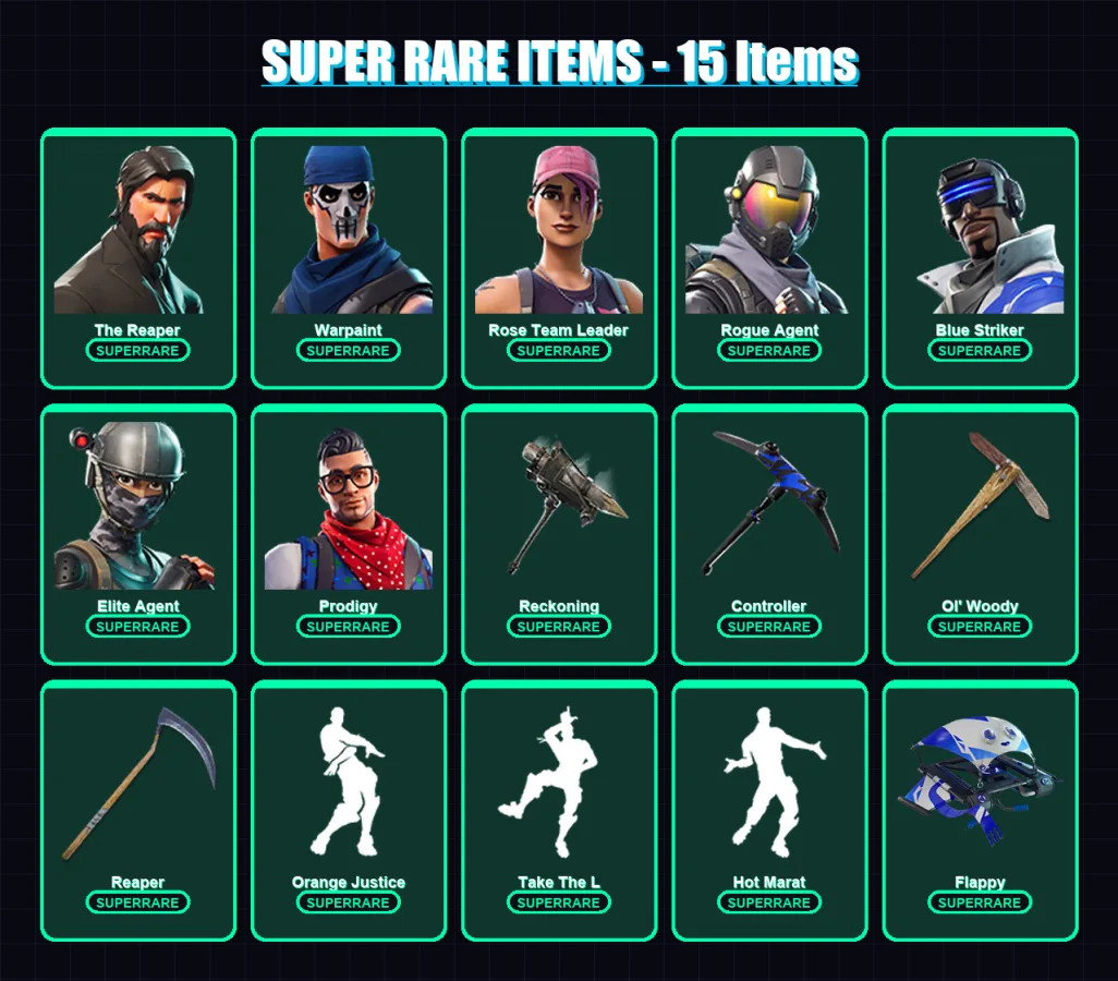 [PC/XBOX] | The Reaper | Warpaint | Rose Team Leader | Rogue Agent | Blue Striker | 73 skin | 62 pickaxe | 89 emote | 57 glider | Lv623