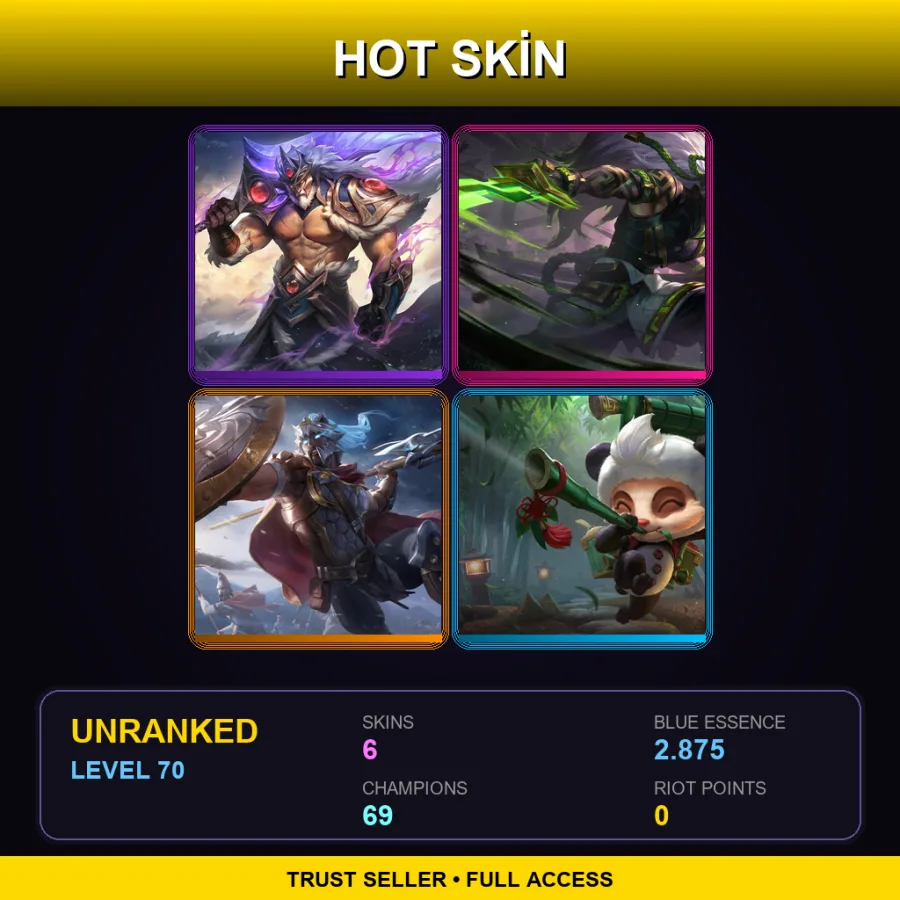 VN | Lv70 | Unranked | 6 Skin | 69 Champ — LoL account