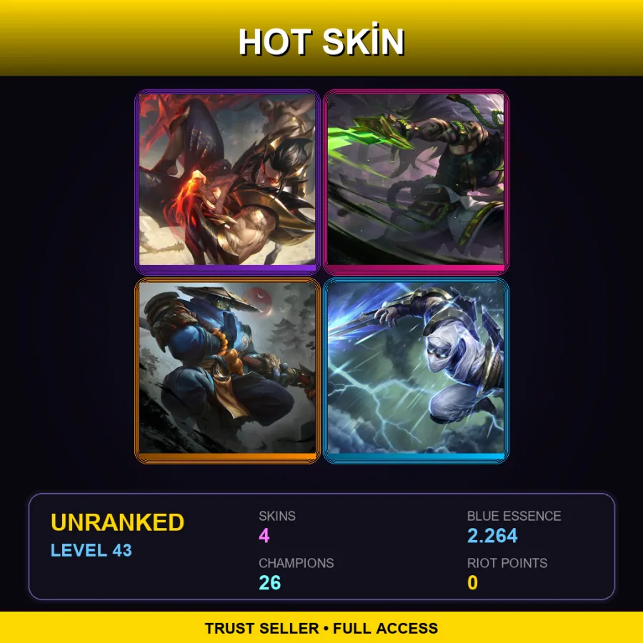 ME | Lv43 | Unranked | 4 Skin | 26 Champ — LoL account