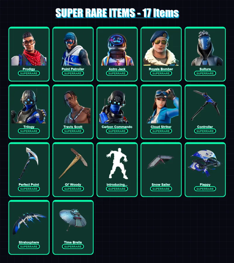 [PC/XBOX] | Prodigy | Point Patroller | Astro Jack | Royale Bomber | Sultura | 79 skin | 123 pickaxe | 86 emote | 95 glider | Lv1394