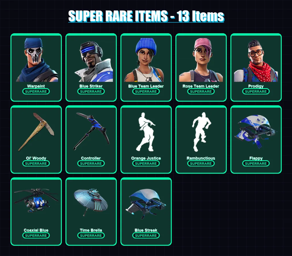 [PC/XBOX] | Warpaint | Blue Striker | Blue Team Leader | Rose Team Leader | Prodigy | 45 skin | 44 pickaxe | 31 emote | 38 glider | Lv452