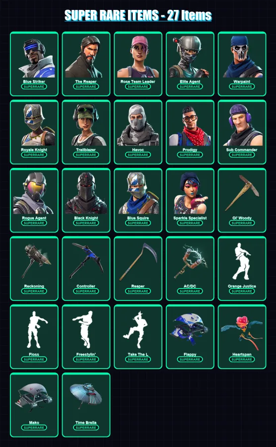 [PC/XBOX] | Blue Striker | The Reaper | Rose Team Leader | Elite Agent | Warpaint | 191 skin | 198 pickaxe | 138 emote | 152 glider | Lv3108