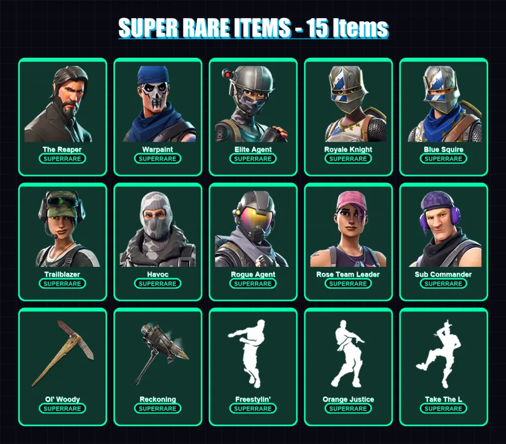 [PC] | The Reaper | Warpaint | Elite Agent | Royale Knight | Blue Squire | 57 skin | 40 pickaxe | 47 emote | 40 glider | Lv447
