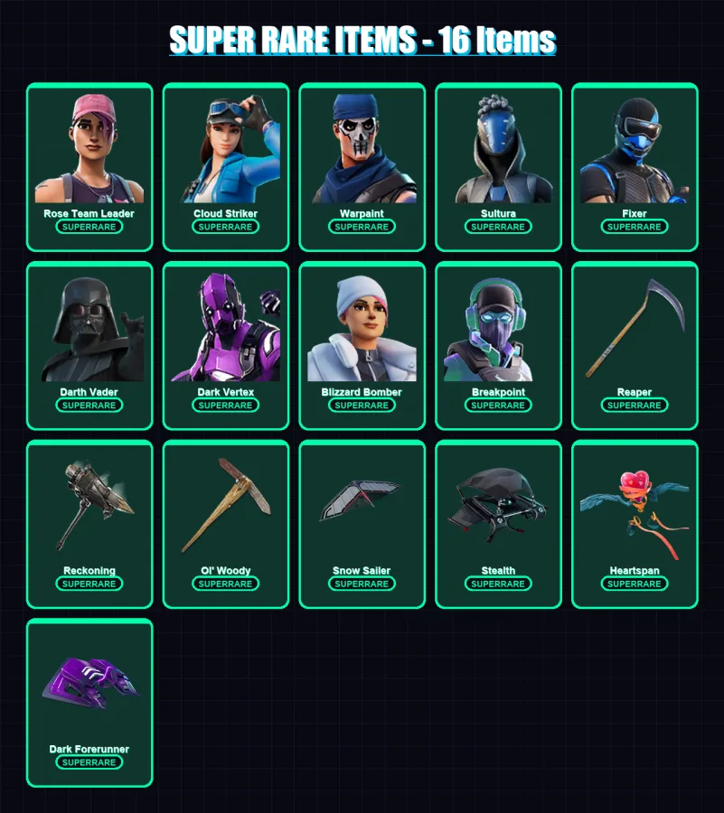 [PC] | Rose Team Leader | Cloud Striker | Warpaint | Sultura | Fixer | 227 skin | 219 pickaxe | 173 emote | 186 glider | Lv2176