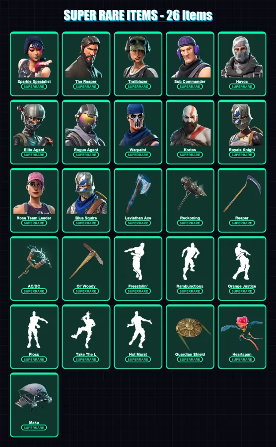 [PC/XBOX] | Sparkle Specialist | The Reaper | Trailblazer | Sub Commander | Havoc | 195 skin | 169 pickaxe | 127 emote | 160 glider | Lv2207