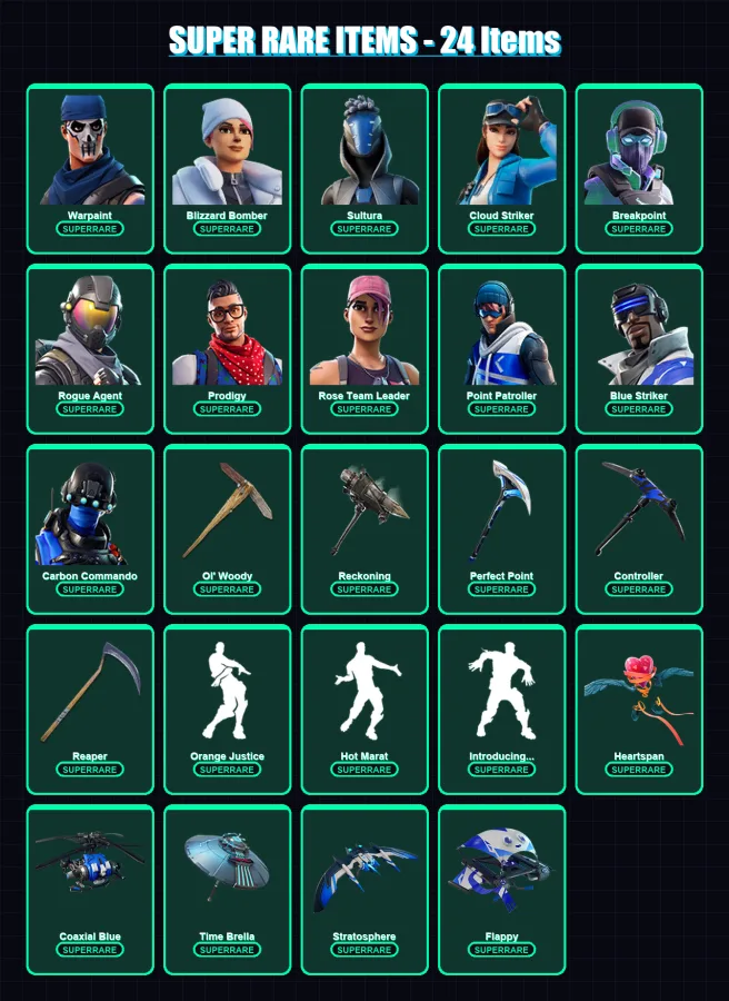 [PS4/PS5/XBOX/PC] | Warpaint | Blizzard Bomber | Sultura | Cloud Striker | Breakpoint | 128 skin | 135 pickaxe | 121 emote | 120 glider | Lv1522