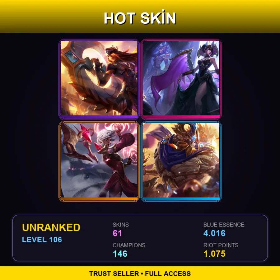 EUW | Lv106 | Unranked | 61 Skin | 146 Champ — LoL account