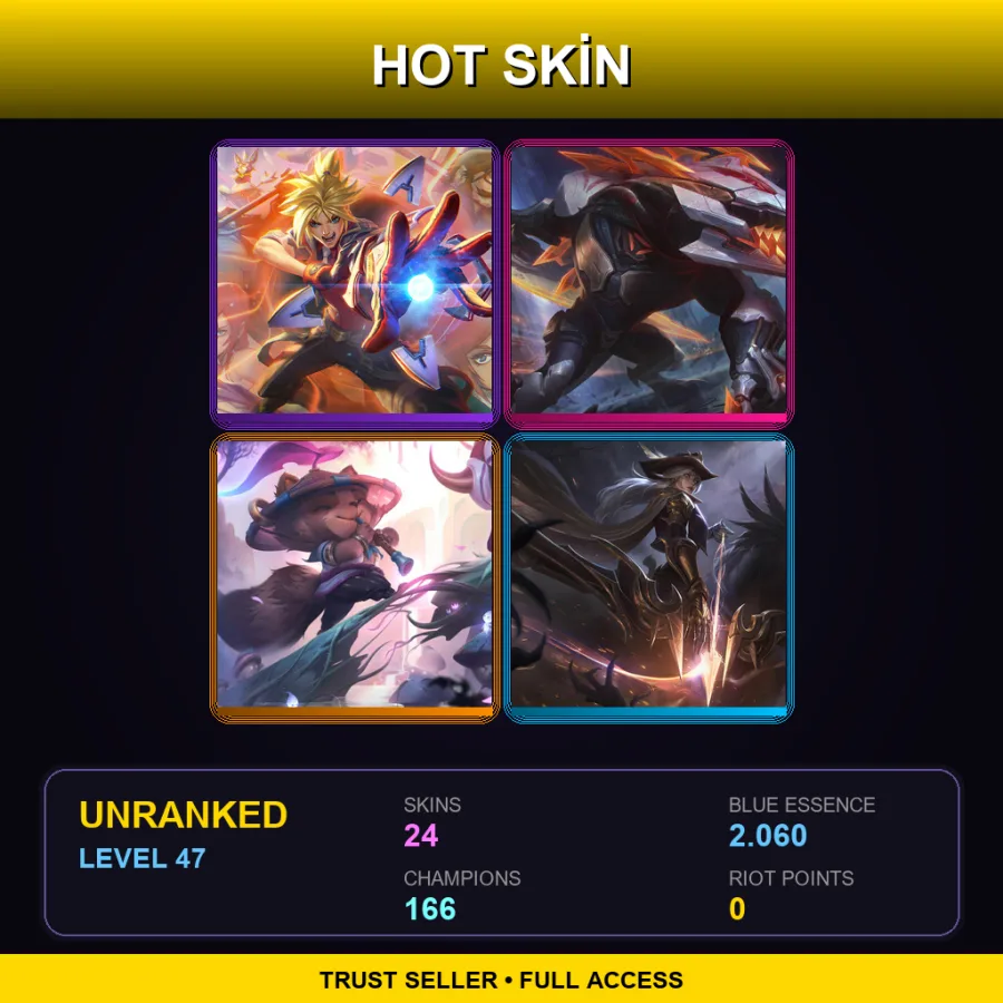 VN | Lv47 | Unranked | 24 Skin | 166 Champ — LoL account