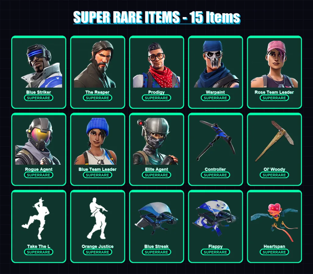 [PS4/PS5/XBOX/PC] | Blue Striker | The Reaper | Prodigy | Warpaint | Rose Team Leader | 58 skin | 47 pickaxe | 46 emote | 53 glider | Lv713