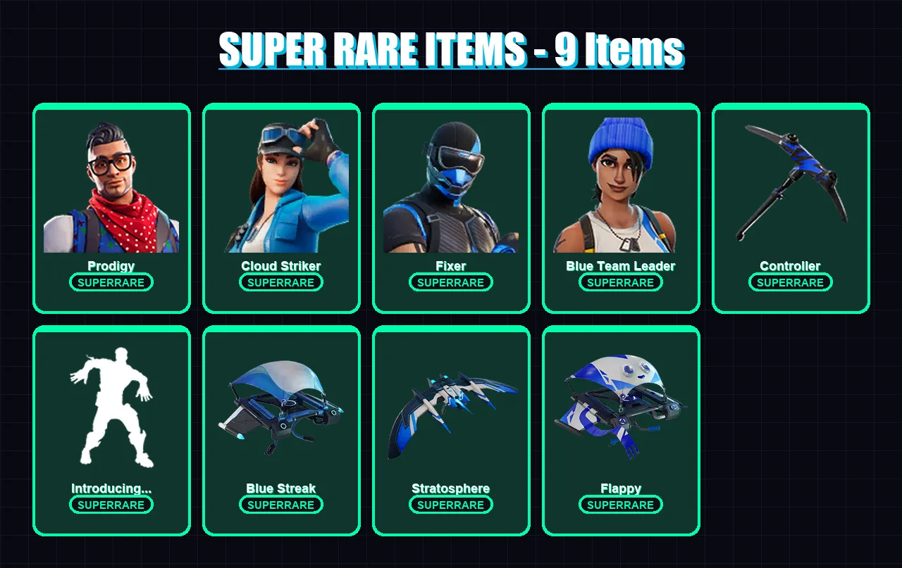 [PC] | Prodigy | Cloud Striker | Fixer | Blue Team Leader | Aang | 5 skin | 12 pickaxe | 8 emote | 15 glider | Lv141