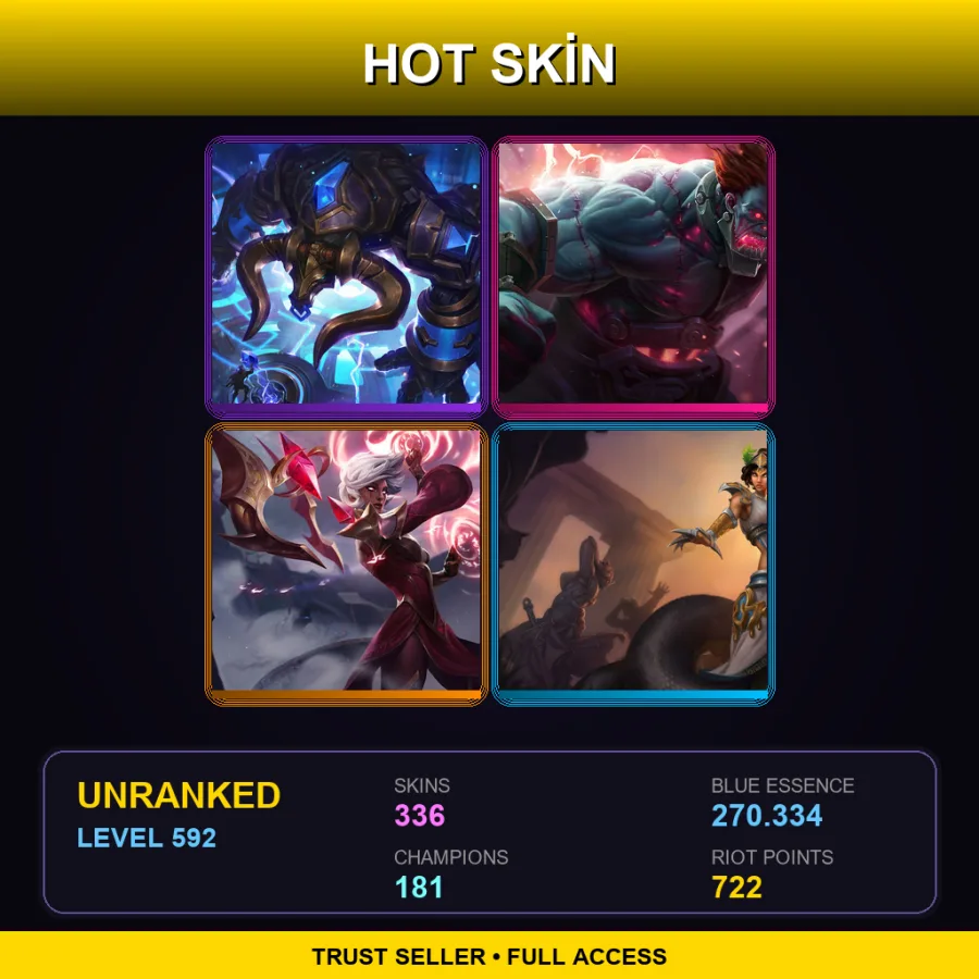 NA | Lv592 | Unranked | 336 Skin | 181 Champ — LoL account