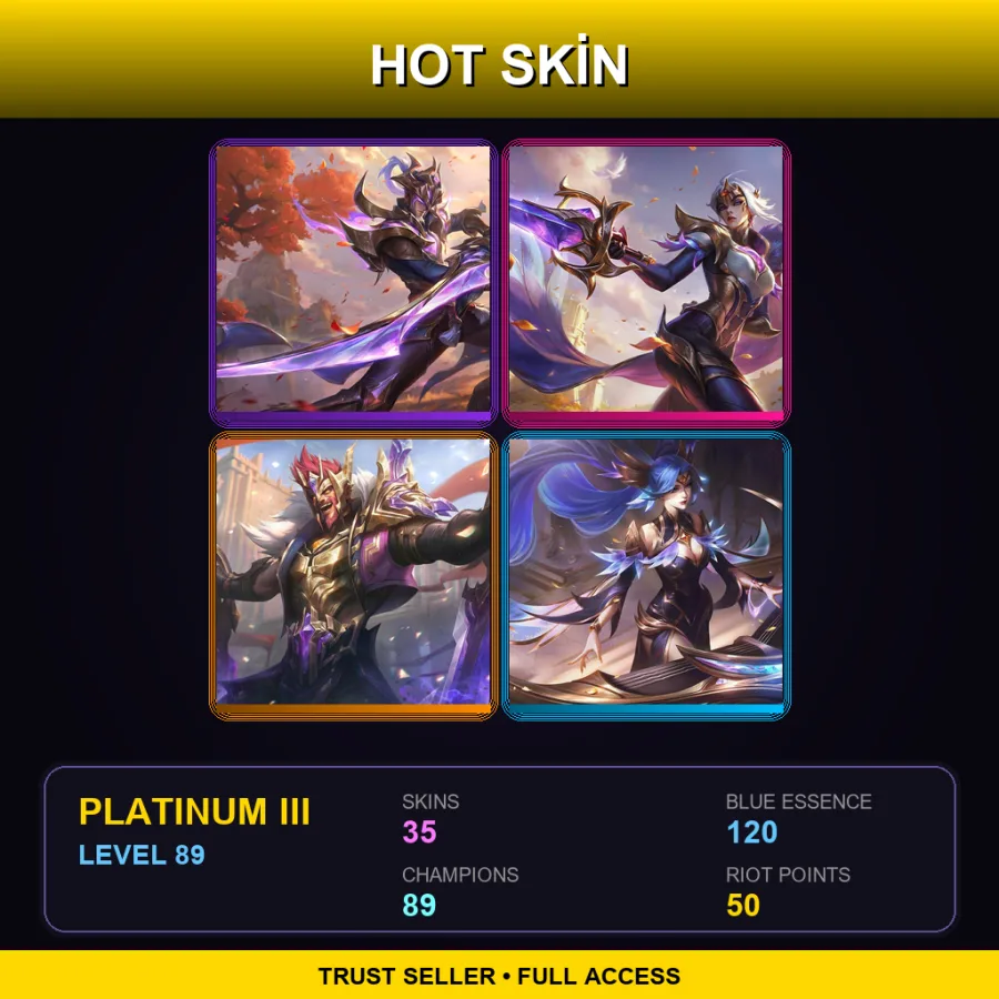 EUW | Victorious Master Yi | Victorious Fiora | Victorious Draven | Victorious Sona | 35 Skin | 89 Champ | Platinum III | Lv89