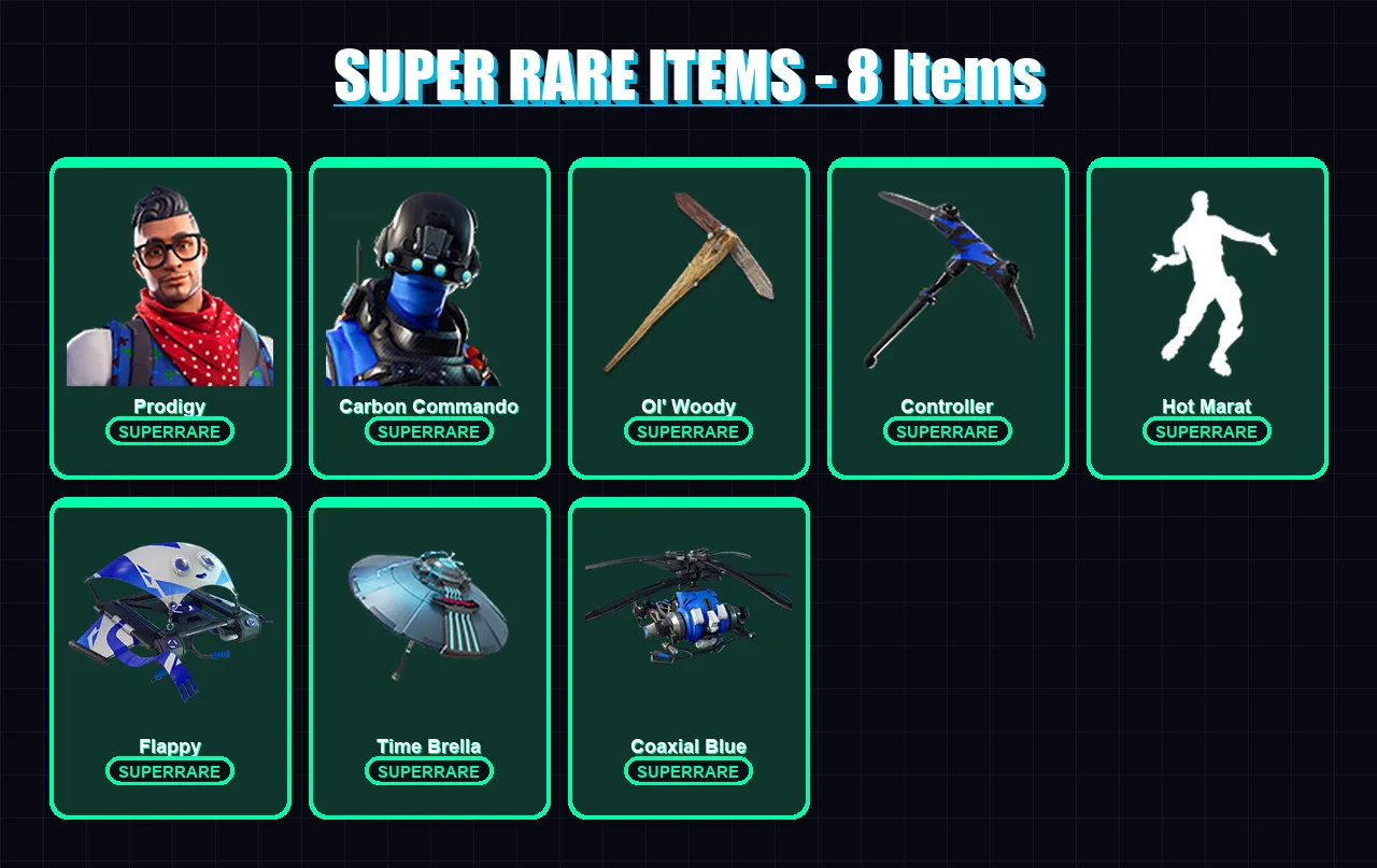 [PS4/PS5/PC] | Prodigy | Carbon Commando | Blackheart | Frostbite | Luxe | 139 skin | 155 pickaxe | 115 emote | 113 glider | Lv1778