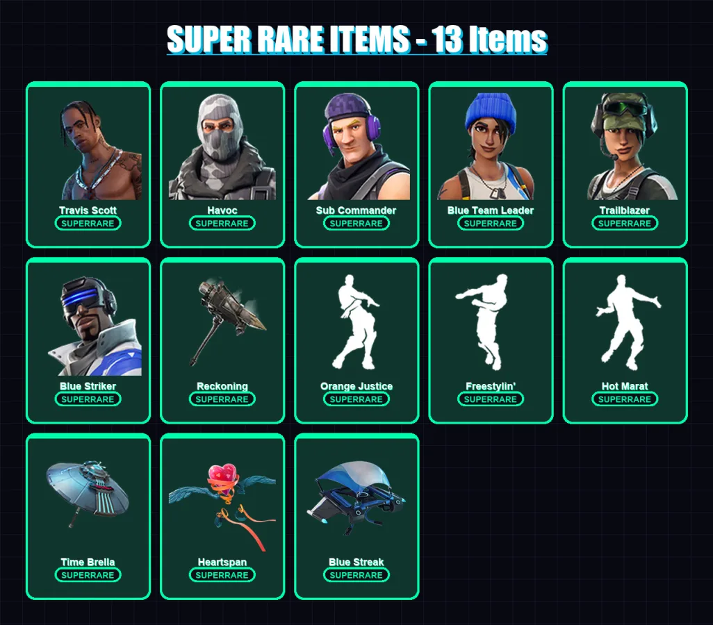 [PS4/PS5/XBOX/PC] | Travis Scott | Havoc | Sub Commander | Blue Team Leader | Trailblazer | 93 skin | 87 pickaxe | 87 emote | 93 glider | Lv1422