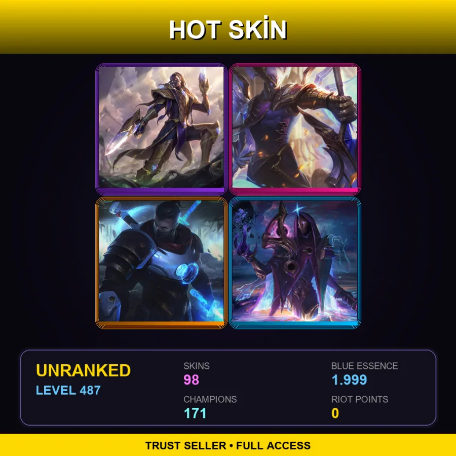 EUW | Lv487 | Unranked | 98 Skin | 171 Champ — LoL account