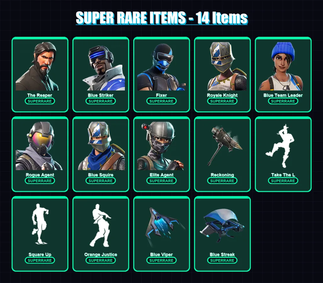 [PS4/PS5/XBOX/PC] | The Reaper | Blue Striker | Fixer | Royale Knight | Blue Team Leader | 40 skin | 27 pickaxe | 38 emote | 31 glider | Lv439