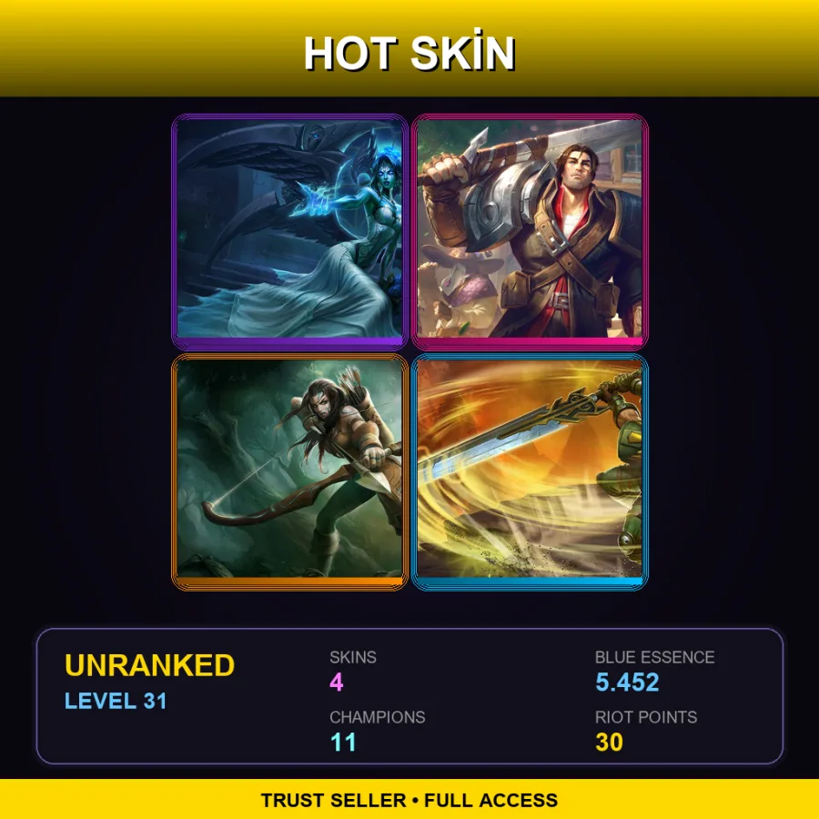 LAN | Lv31 | Unranked | 4 Skin | 11 Champ — LoL account