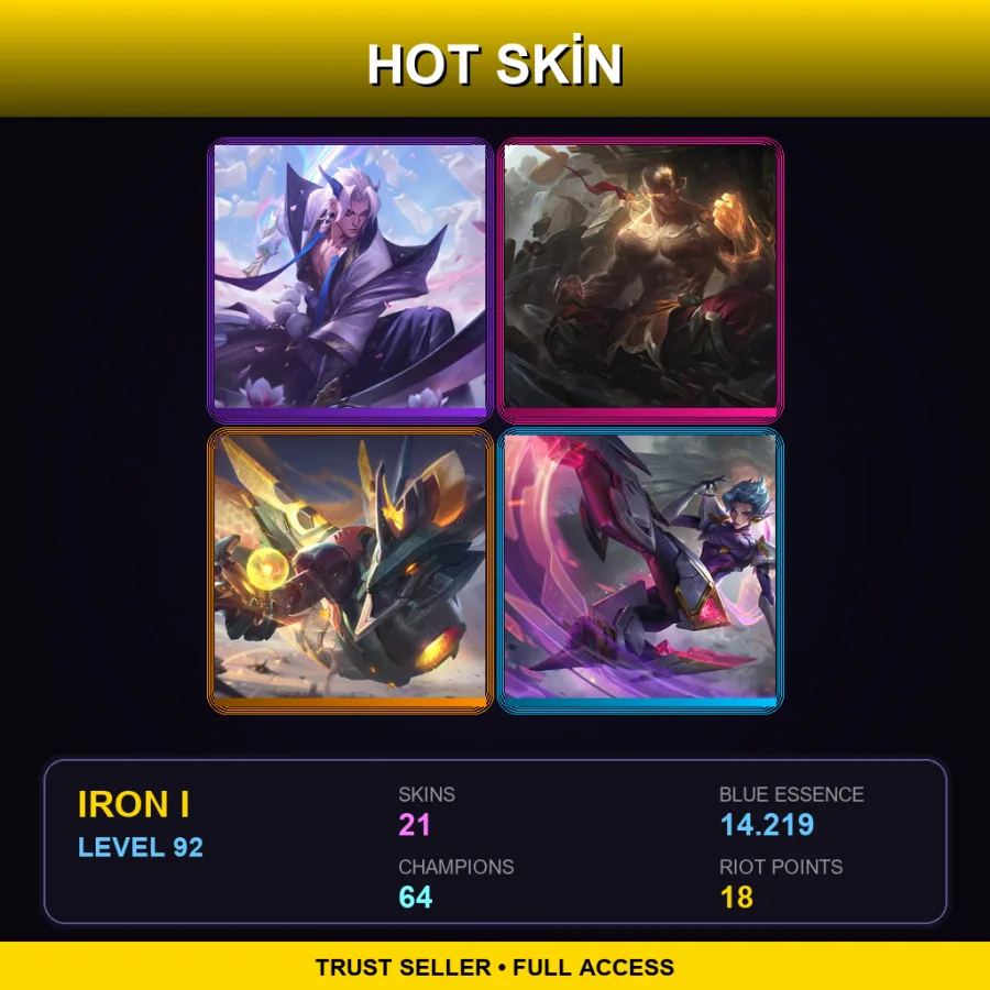 LAN | Spirit Blossom Yone | God Fist Lee Sin | Mecha Aurelion Sol | Strike Commander Camille | 21 Skin | 64 Champ | Iron I | Lv92