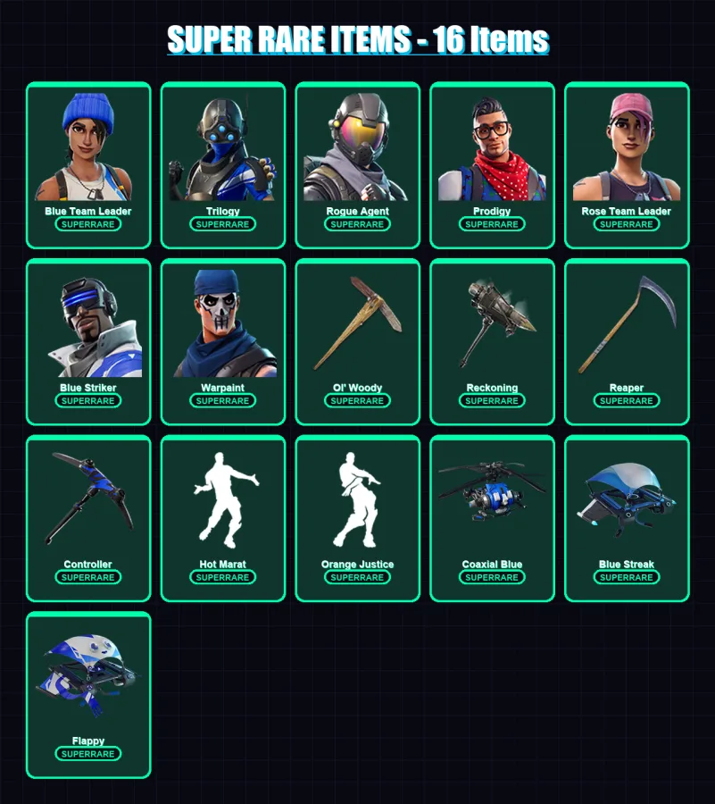 [PS4/PS5/XBOX/PC] | Blue Team Leader | Trilogy | Rogue Agent | Prodigy | Rose Team Leader | 59 skin | 48 pickaxe | 70 emote | 50 glider | Lv616 — Fortnite account