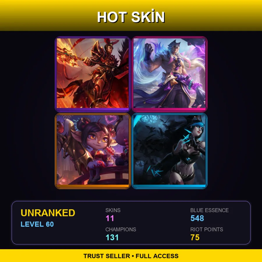 NA | Lv60 | Unranked | 11 Skin | 131 Champ — LoL account