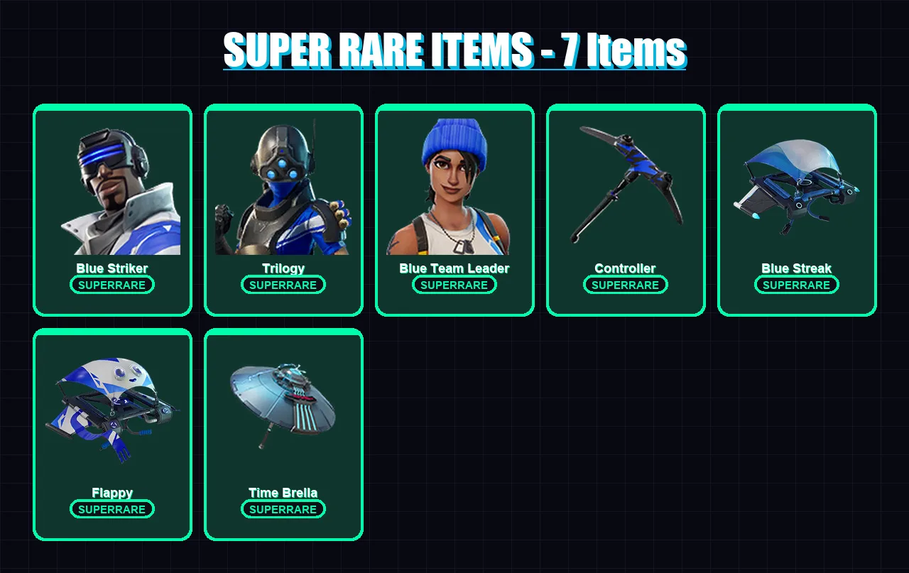[PC/XBOX] | Blue Striker | Trilogy | Blue Team Leader | Omegarok | Kado Thorne | 44 skin | 74 pickaxe | 52 emote | 69 glider | Lv1005