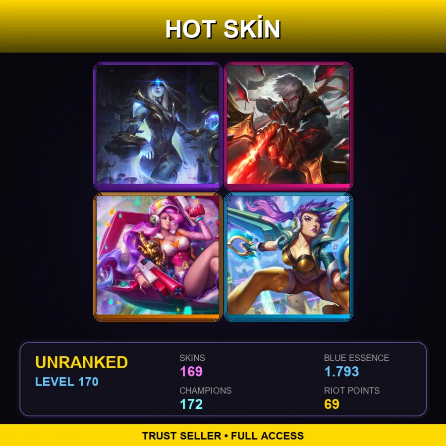 VN | Lv170 | Unranked | 169 Skin | 172 Champ — LoL account