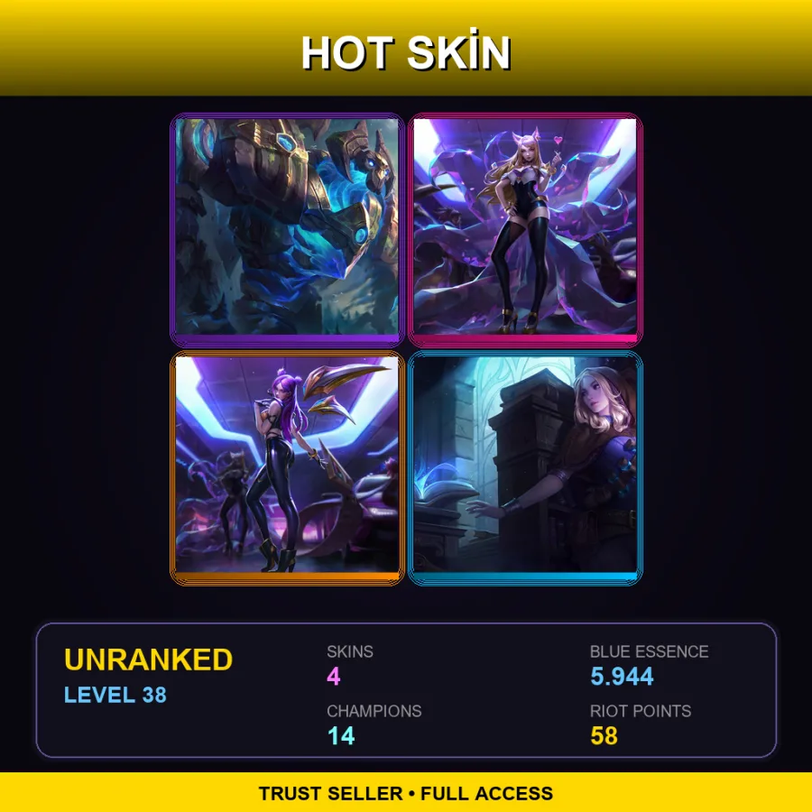 EUNE | Lv38 | Unranked | 4 Skin | 14 Champ
