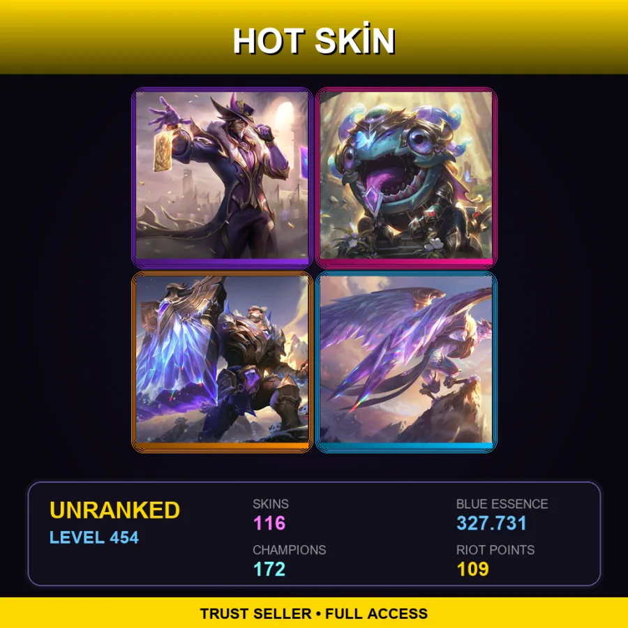 EUW | Lv454 | Unranked | 116 Skin | 172 Champ — LoL account